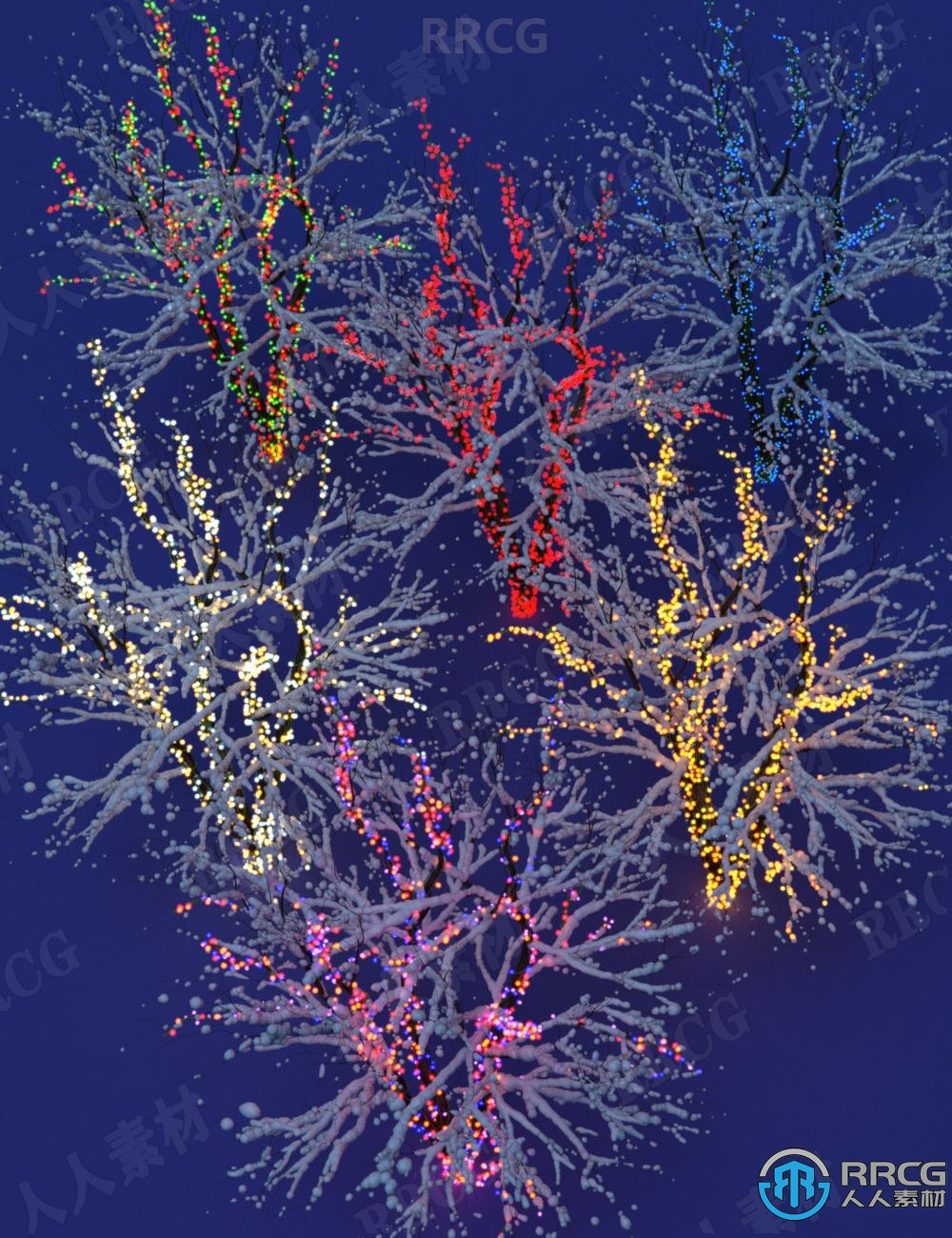 冬季童话灯着色器树木装饰3D模型合集