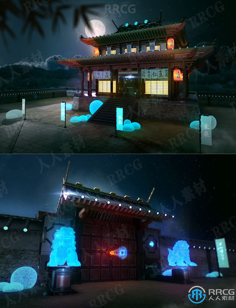 中式古代武士庭院建筑环境3D模型合集