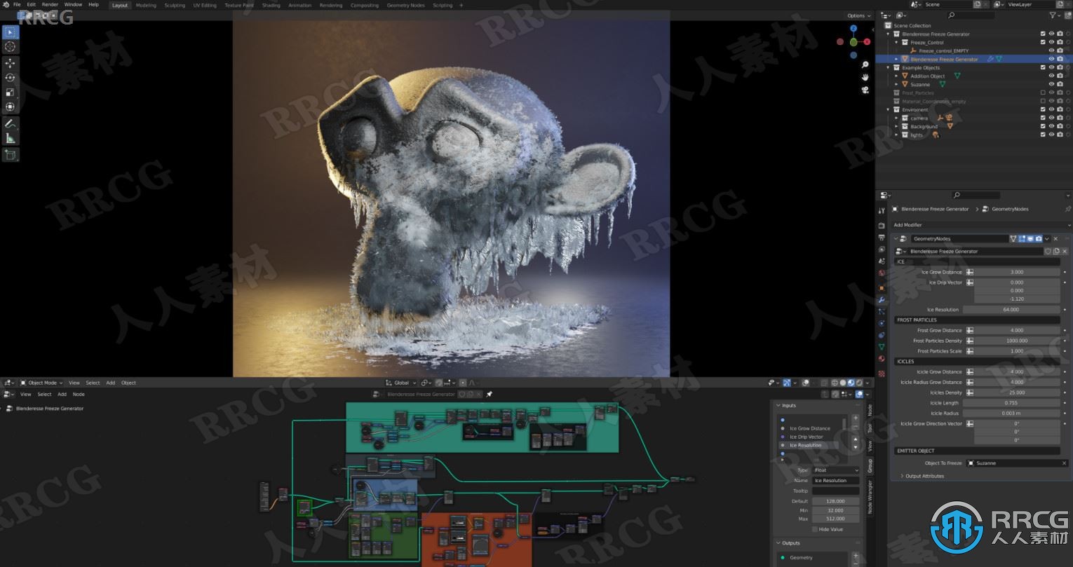 Freeze Generator Setup冰冻效果Blender插件V01版