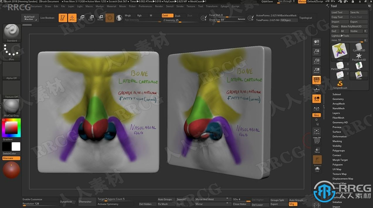 Zbrush面部五官特征雕刻技术训练视频教程