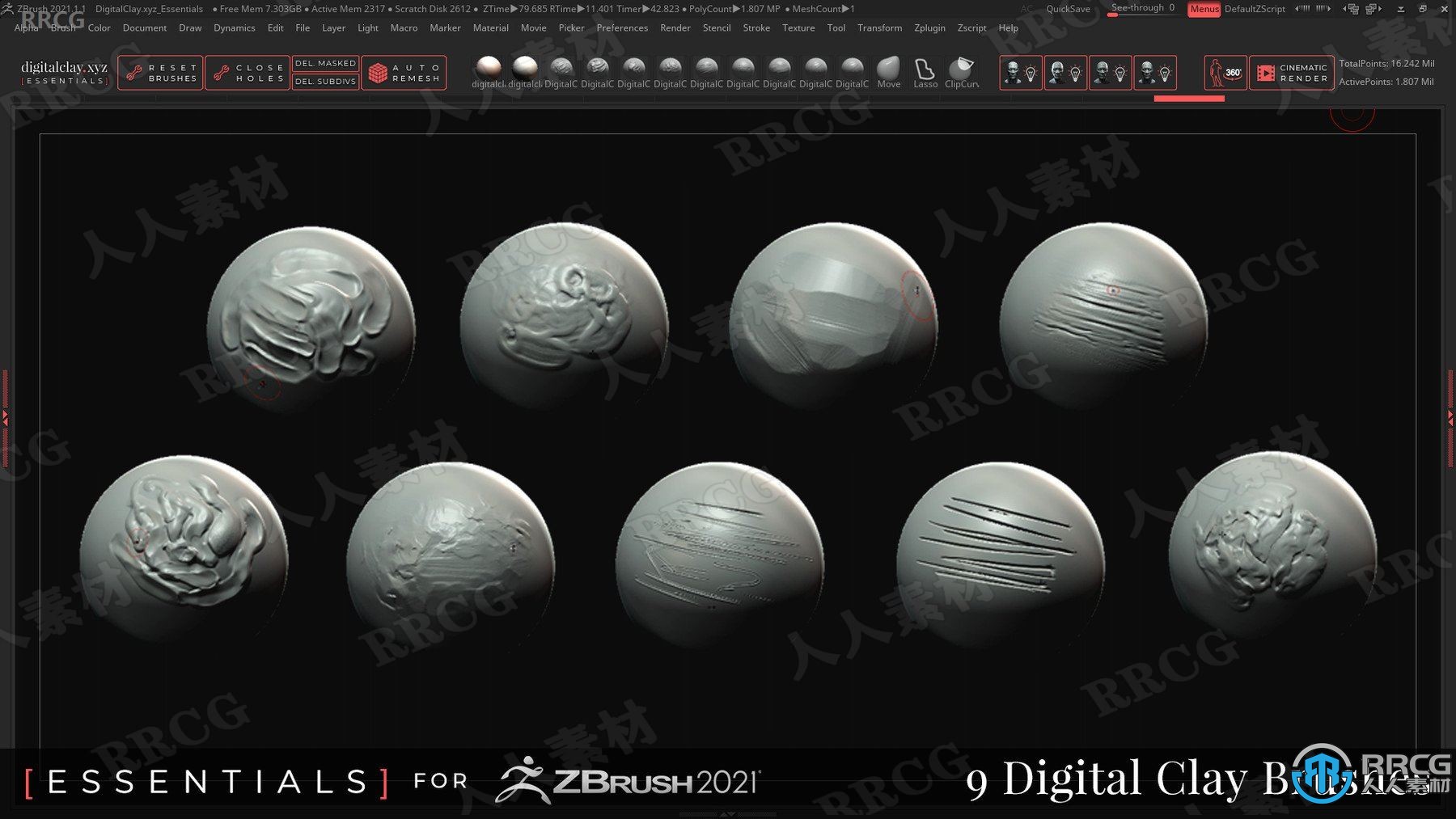 Digital Clay Essentials数字粘土雕刻Zbrush插件V1.2版