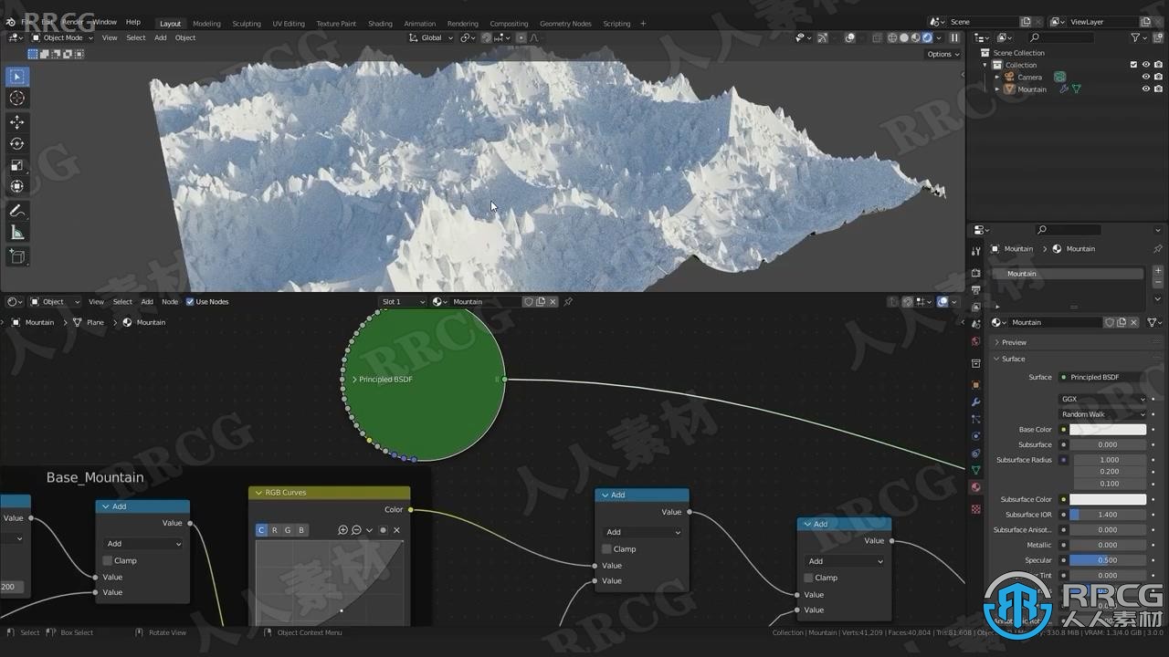 【中文字幕】Blender逼真山脉山峰场景实例制作视频教程