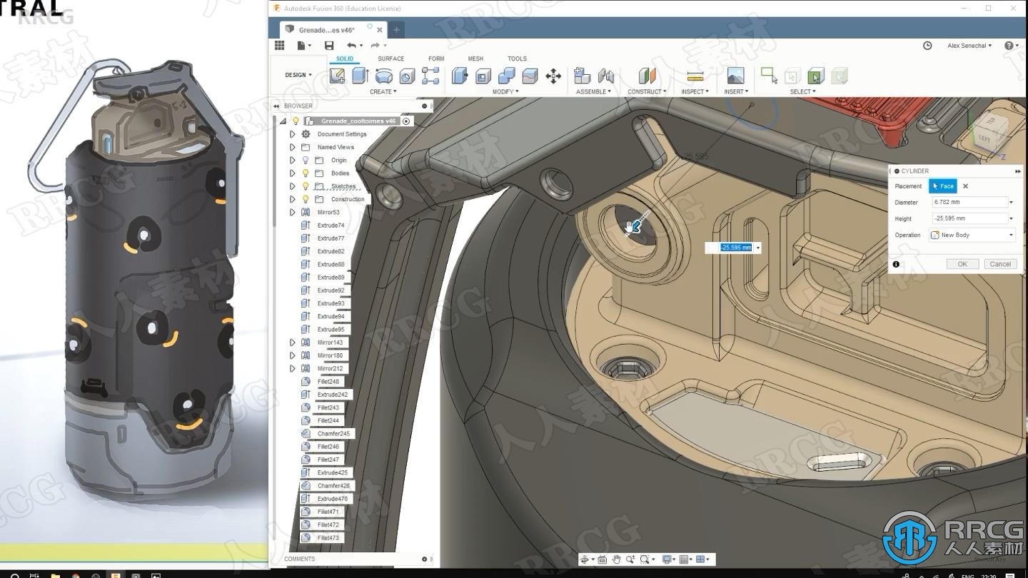 Fusion 360手榴弹游戏模型实例制作视频教程