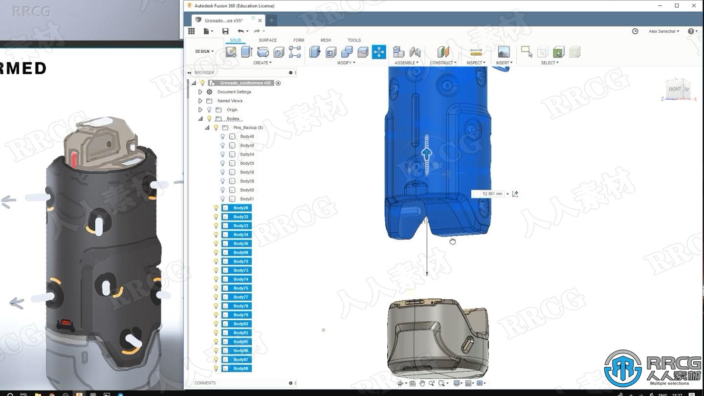 Fusion 360手榴弹游戏模型实例制作视频教程