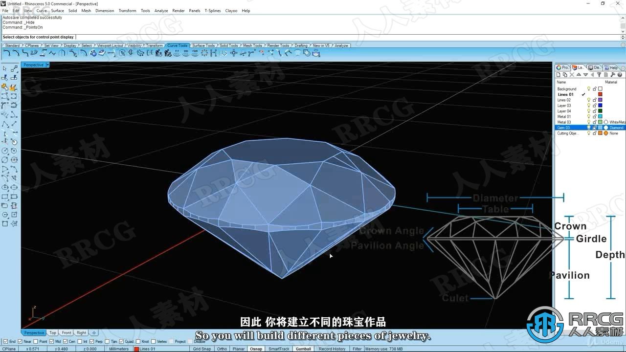【中文字幕】Rhino珠宝设计CAD标准技术视频教程