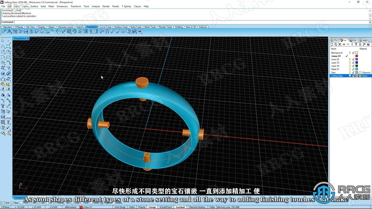 【中文字幕】Rhino珠宝设计CAD标准技术视频教程