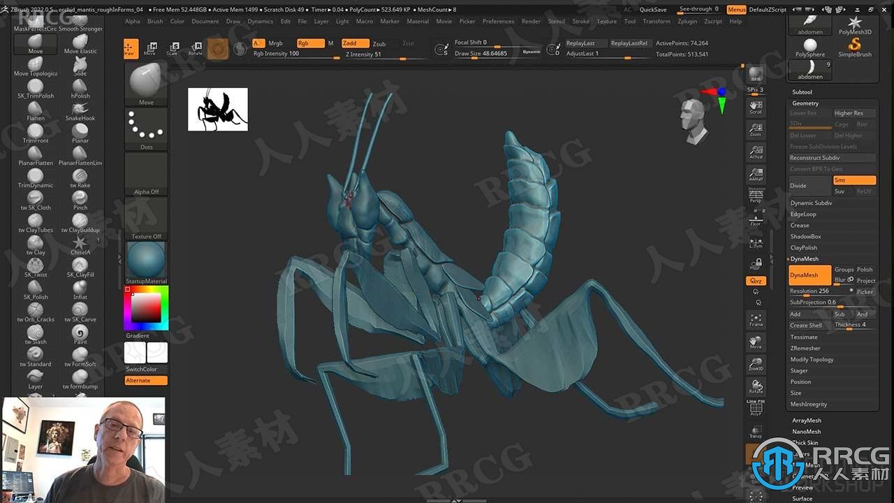 ZBrush与Marmoset Toolbag螳螂生物概念雕刻建模视频教程