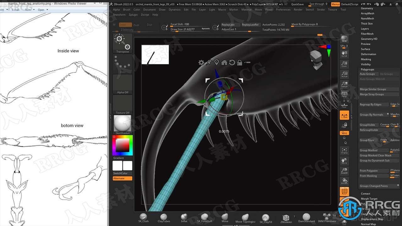 ZBrush与Marmoset Toolbag螳螂生物概念雕刻建模视频教程