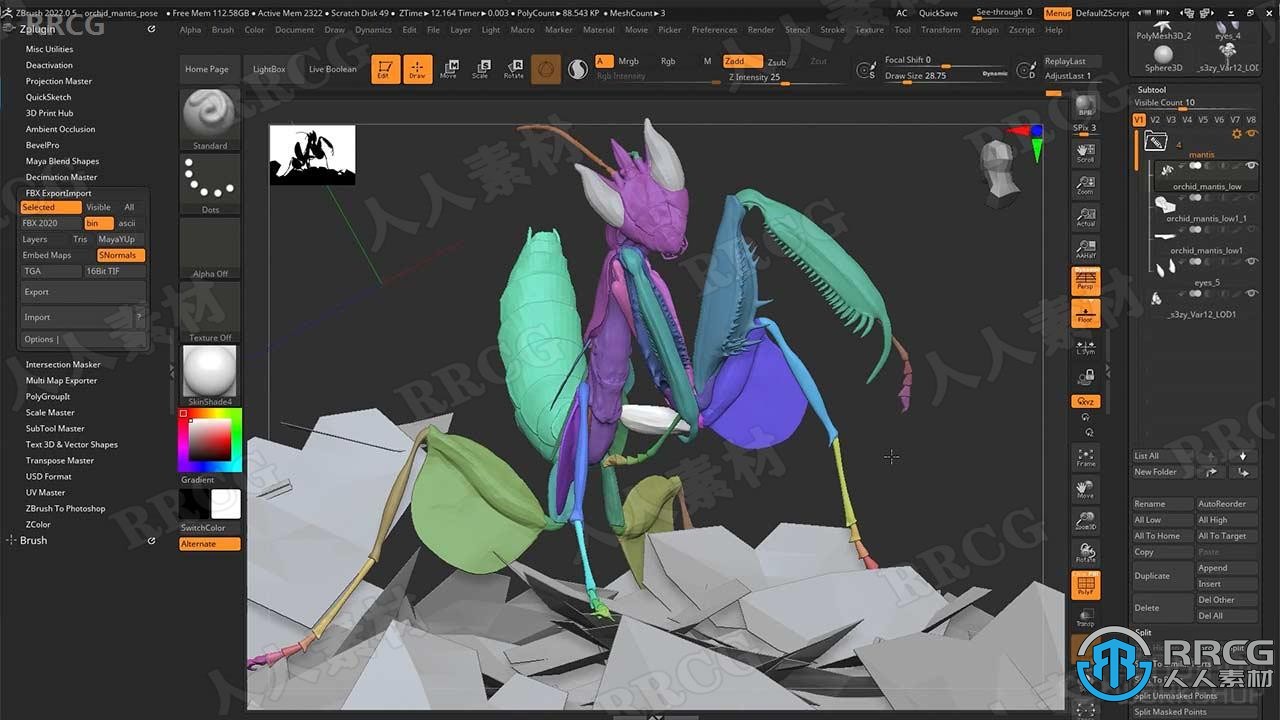 ZBrush与Marmoset Toolbag螳螂生物概念雕刻建模视频教程