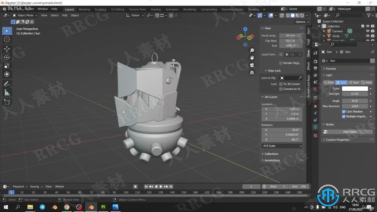 Blender和Substance Painter科幻游戏手榴弹制作视频教程