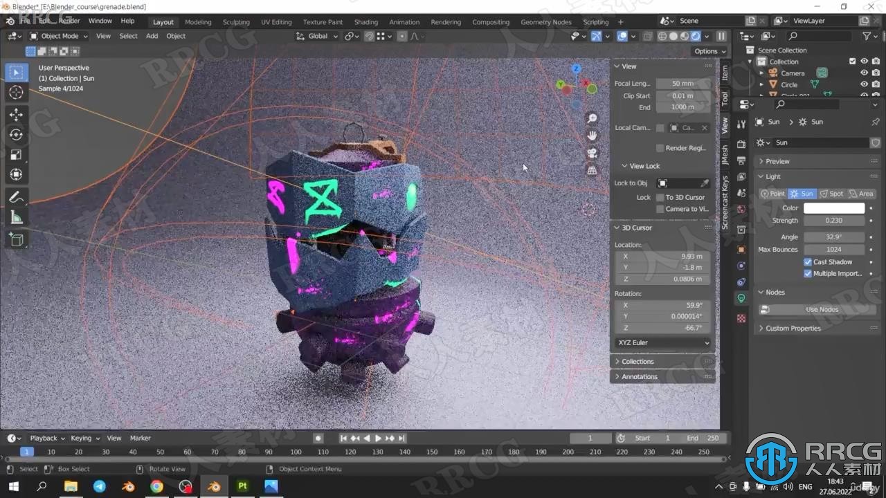 Blender和Substance Painter科幻游戏手榴弹制作视频教程