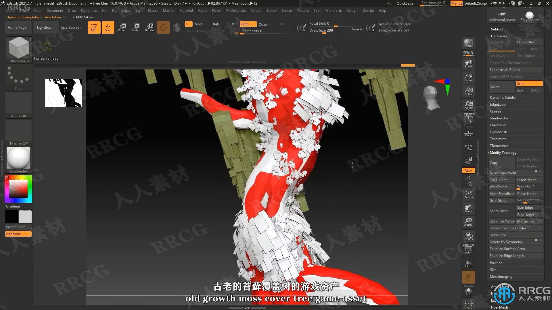 【中文字幕】Zbrush古老苔藓树游戏资产制作全流程视频课程