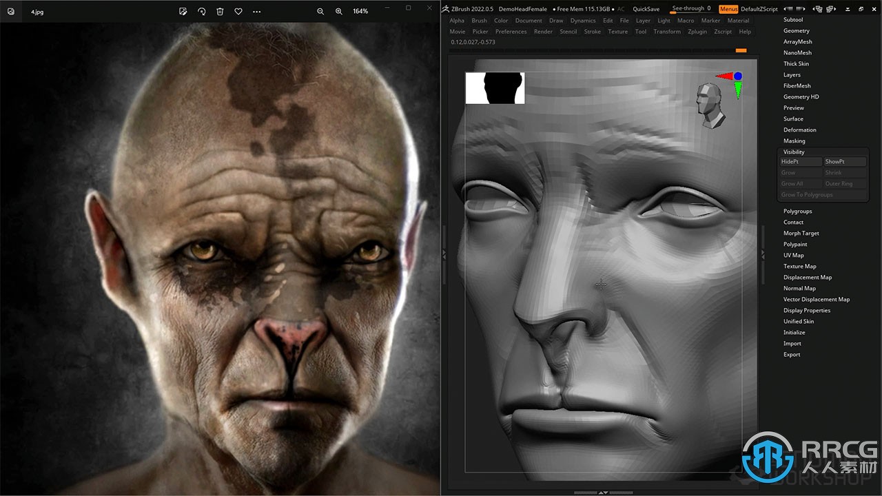 Zbrush逼真人形生物概念设计完整制作流程视频教程