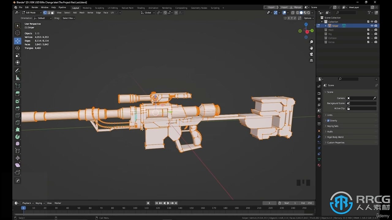 Blender 3.4狙击枪游戏武器完整建模制作视频教程