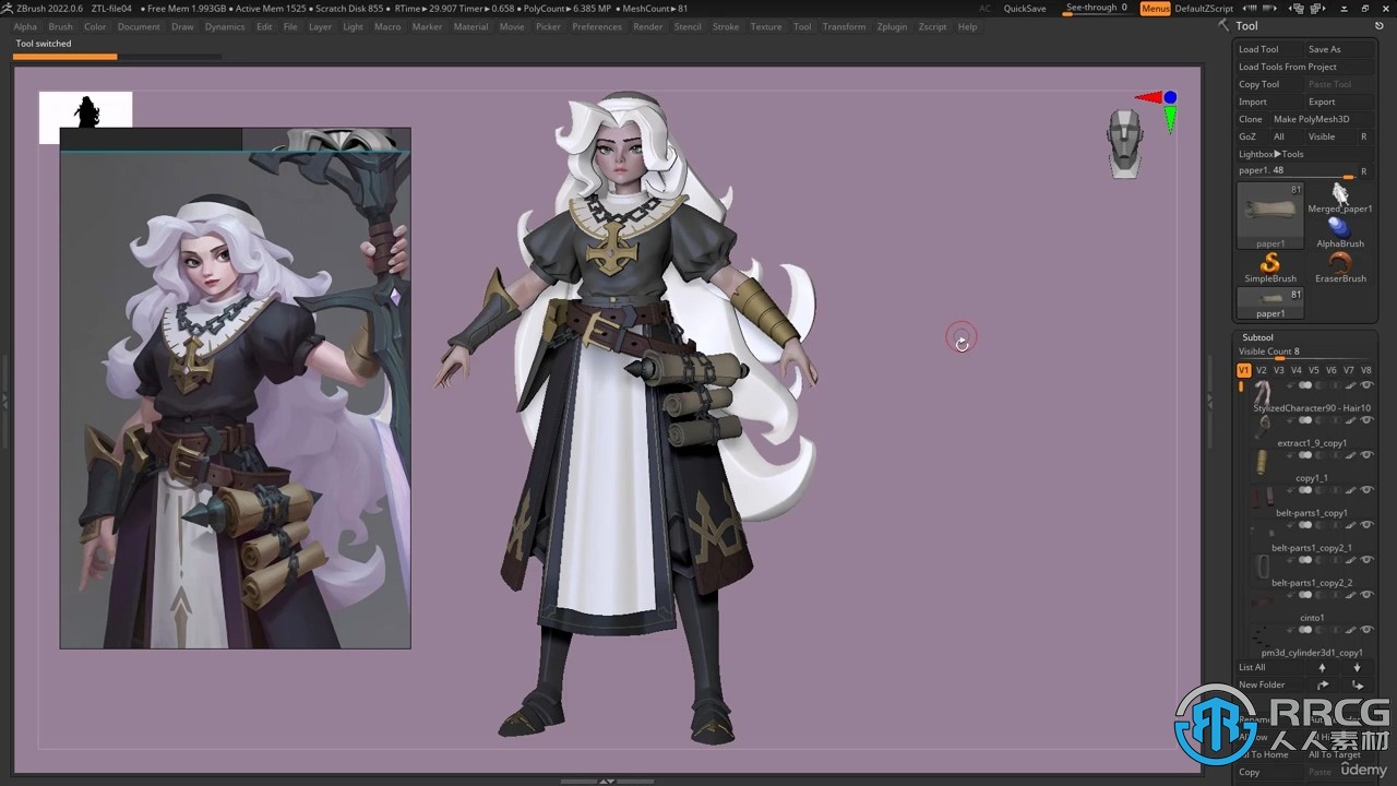 Zbrush风格化游戏女剑士雕刻制作视频教程