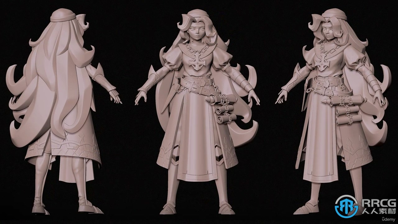 Zbrush风格化游戏女剑士雕刻制作视频教程