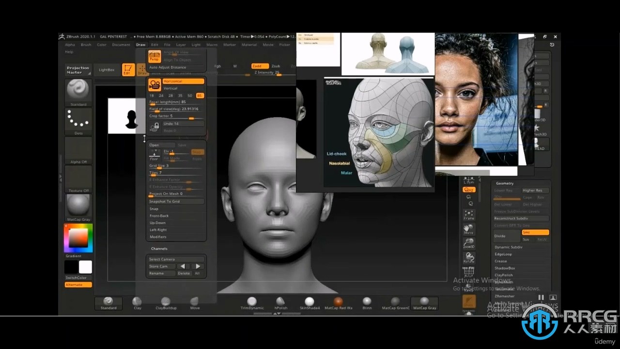 ZBrush逼真3D女性面孔雕刻建模渲染制作视频教程