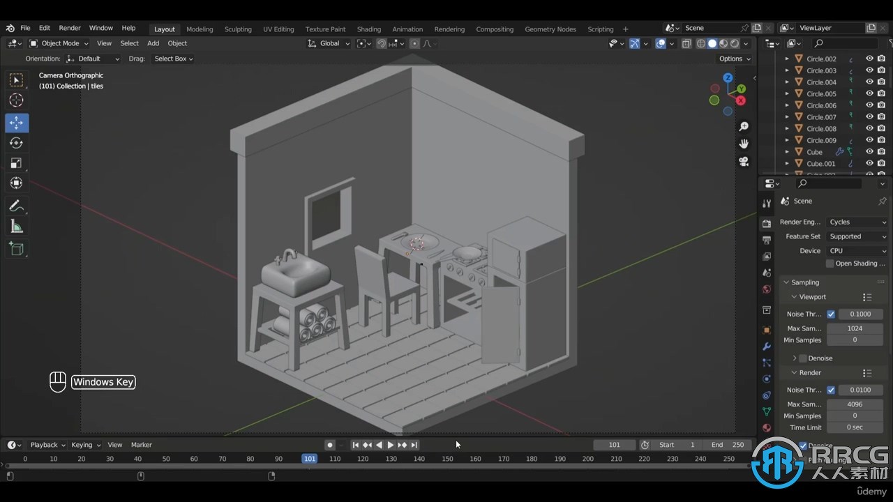 Blender卡通迷你等距厨房房间实例制作视频教程