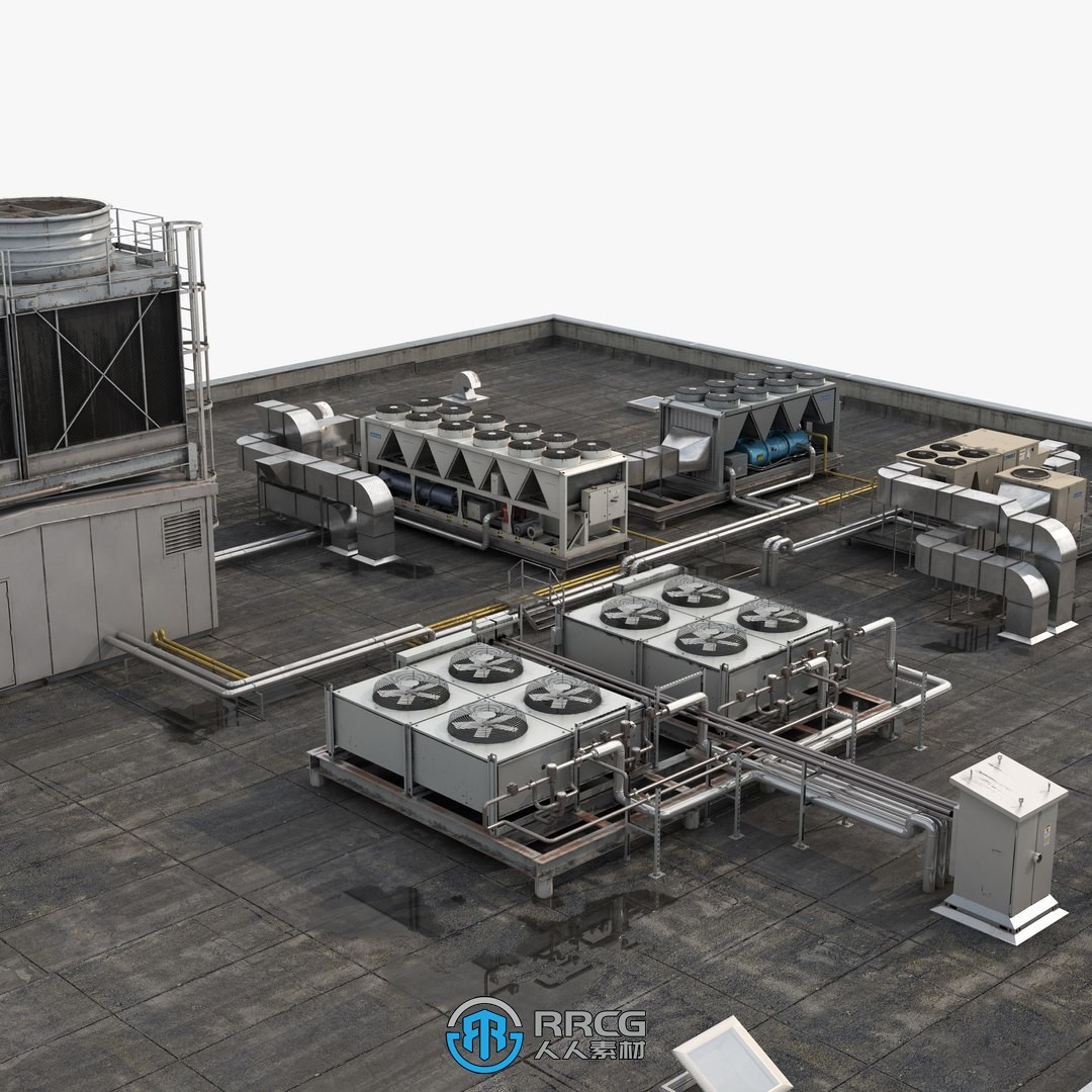 屋顶大型重要空调暖通供暖系统3D模型合集