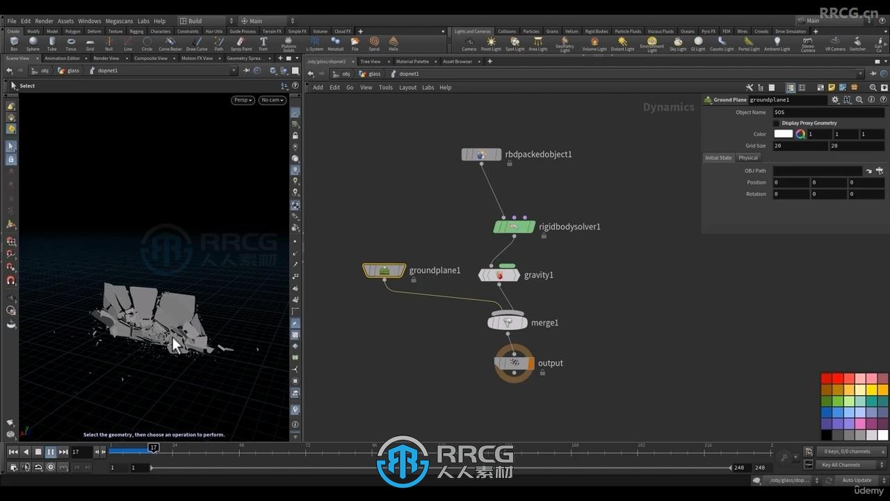 Houdini玻璃裂纹破碎RBD模拟视效制作视频教程