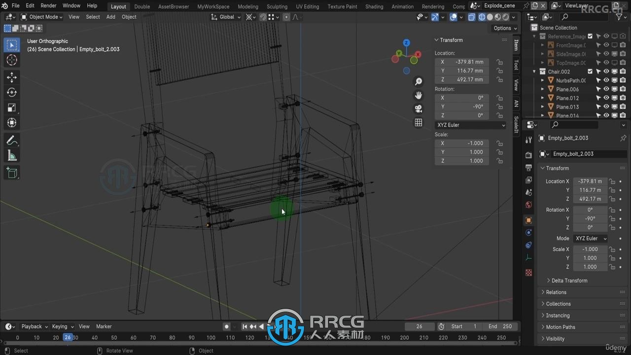 Blender 4模型组装设计椅子实例制作视频教程