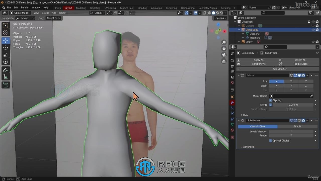 Blender 4编辑模式设置与人体建模训练视频教程