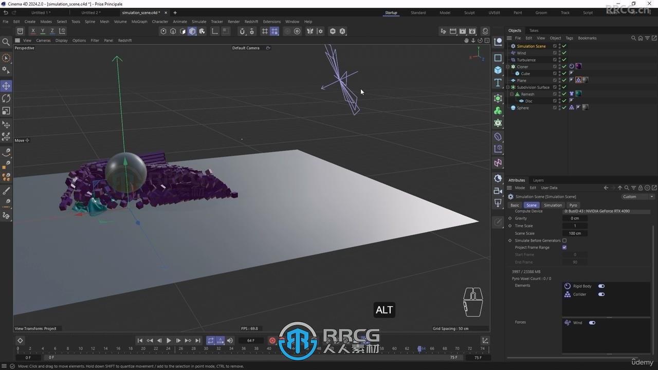 C4D逼真物理仿真模拟动画实例制作训练视频教程