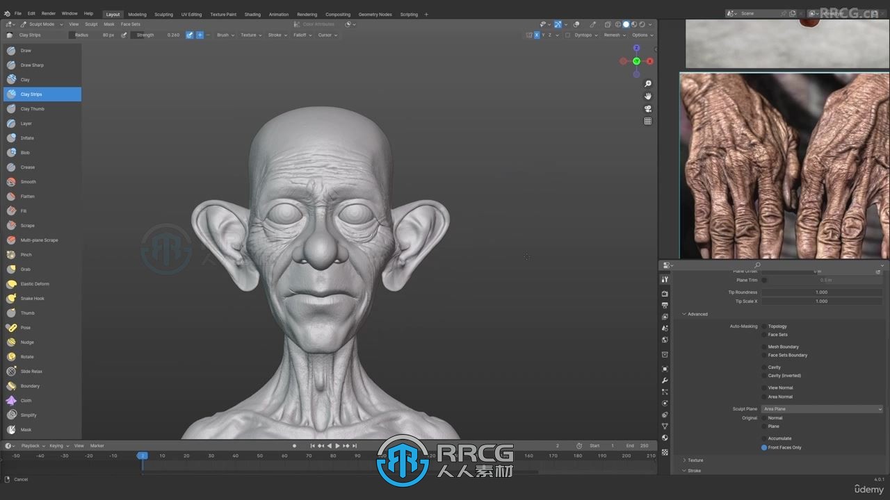 Blender超逼真老人角色雕刻建模完整制作流程视频教程