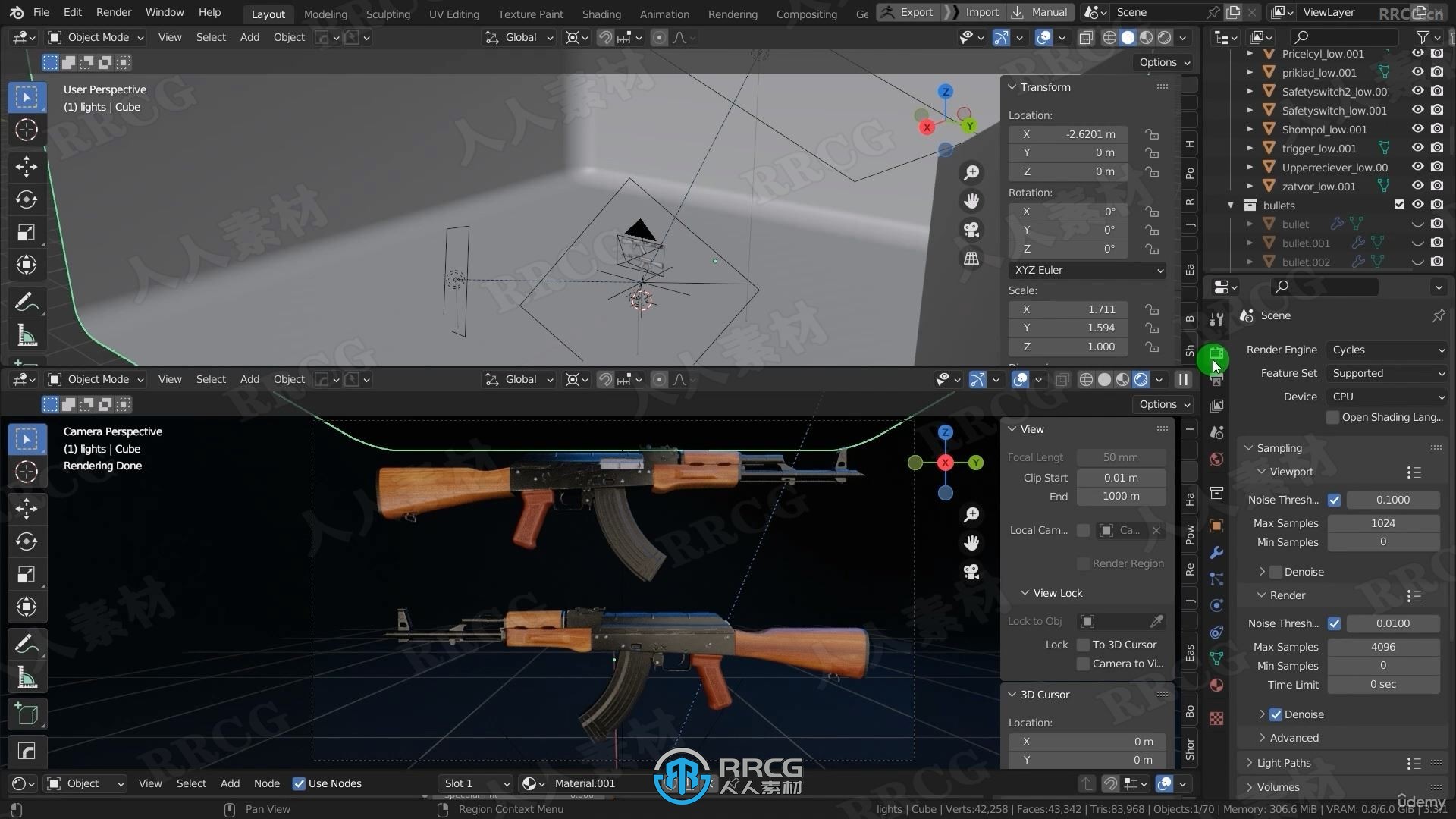 Blender 3A级游戏武器AK47模型制作工作流程视频教程