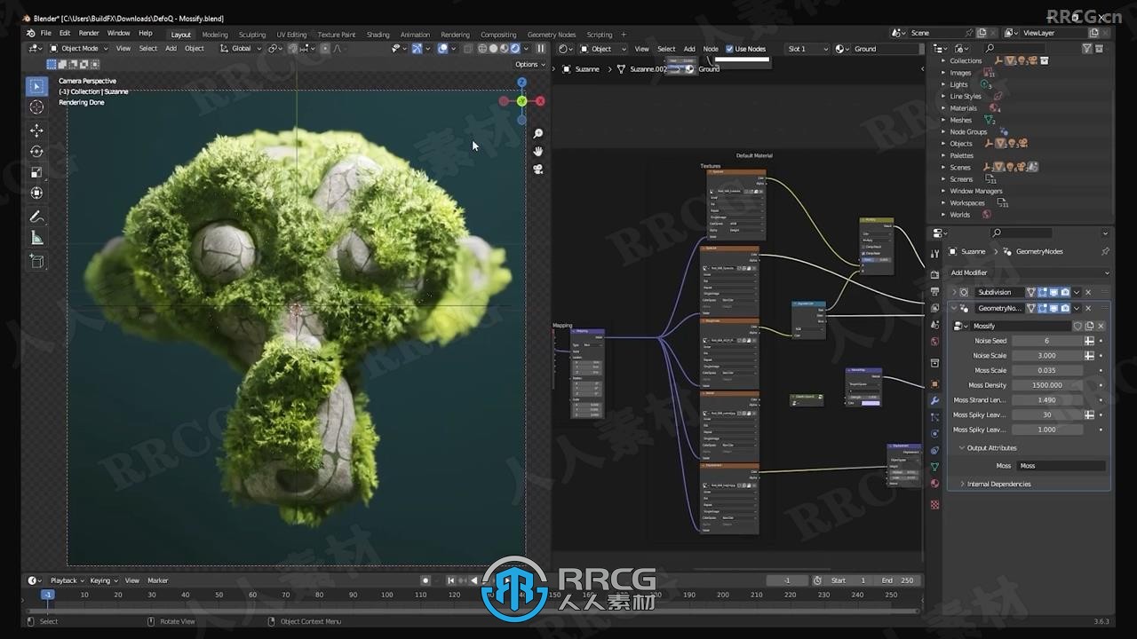 Blender使用插件制作苔藓与流水效果视频教程