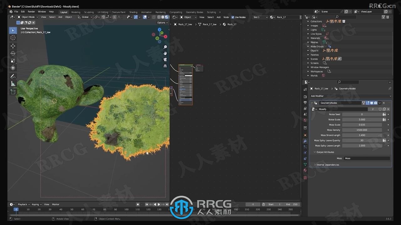 Blender使用插件制作苔藓与流水效果视频教程