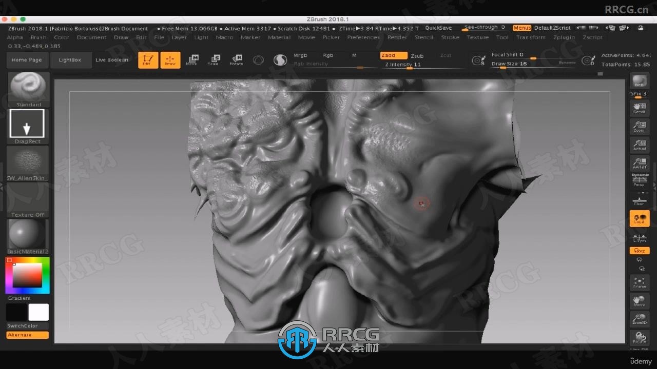 ZBrush与Keyshot恐怖鱼人半身像建模雕刻制作流程视频教程