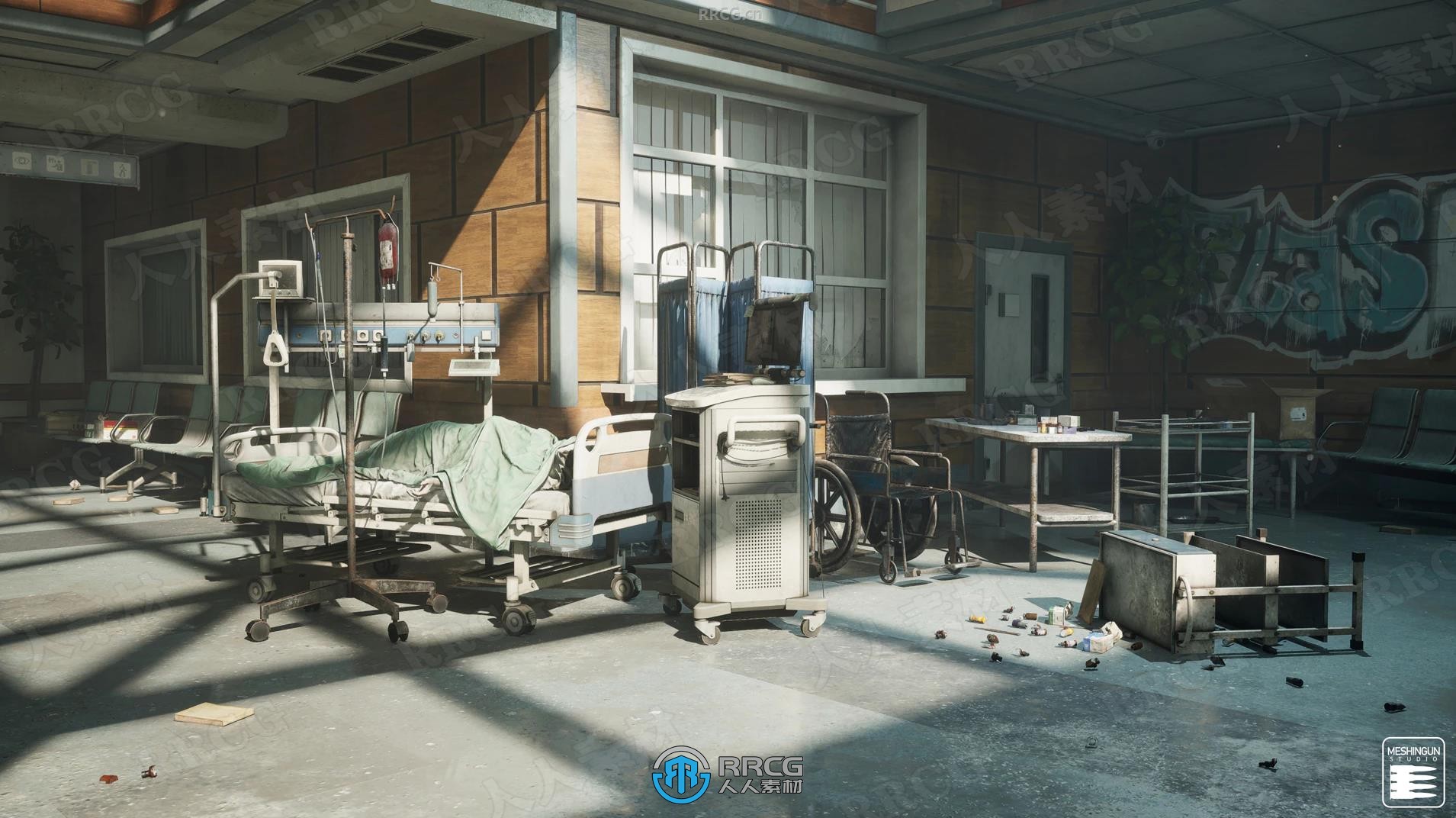 末日废弃医院大型环境场景UE游戏素材
