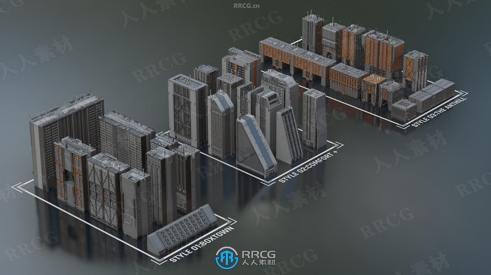 31栋科幻赛博朋克风格模块化住宅建筑城市景观3D模型合集