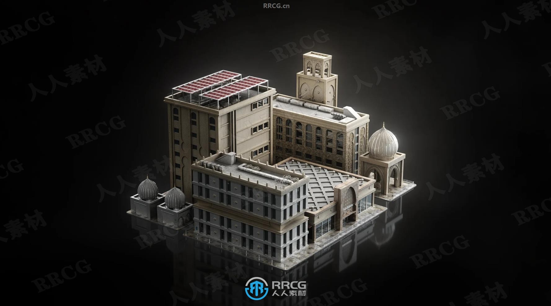 未来派中东绿洲城市建筑环境场景3D模型合集