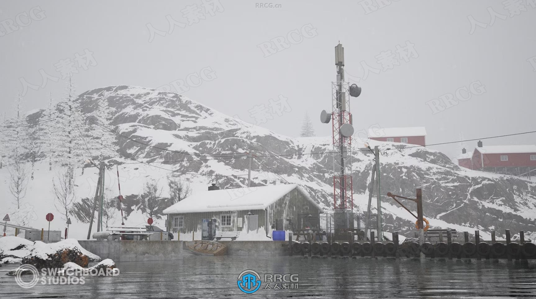 挪威冬季岛屿村庄自然环境场景UE游戏素材