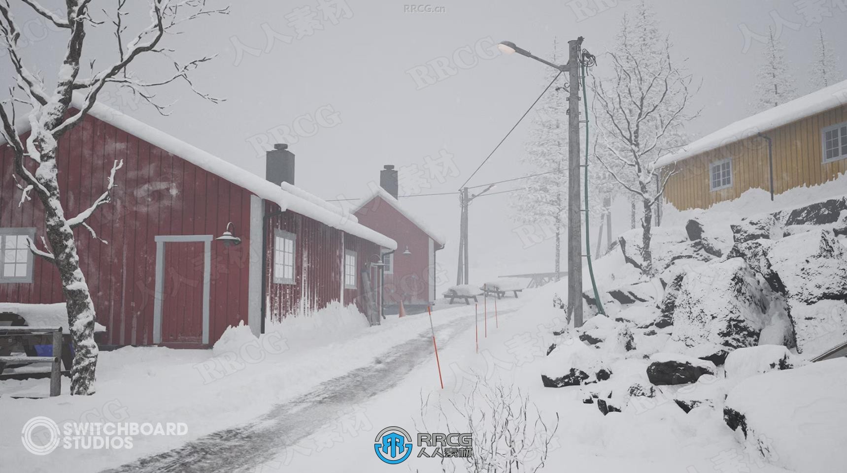挪威冬季岛屿村庄自然环境场景UE游戏素材