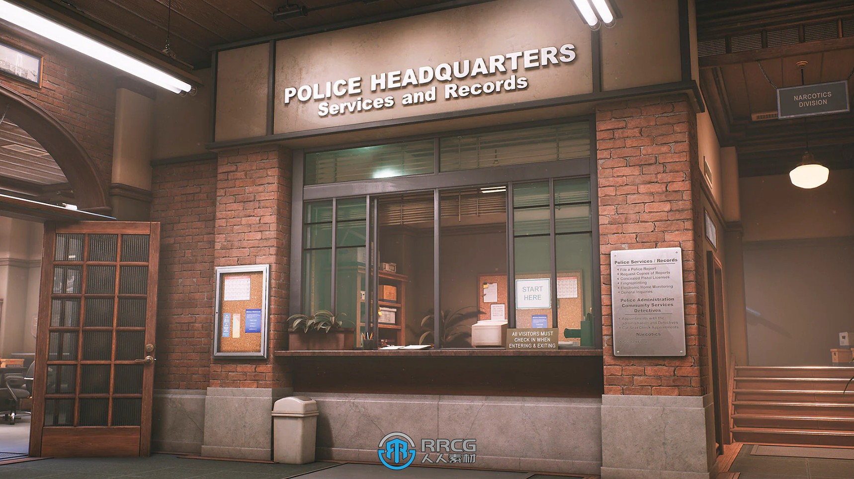 90年代警察总部警察局室内建筑环境场景UE游戏素材