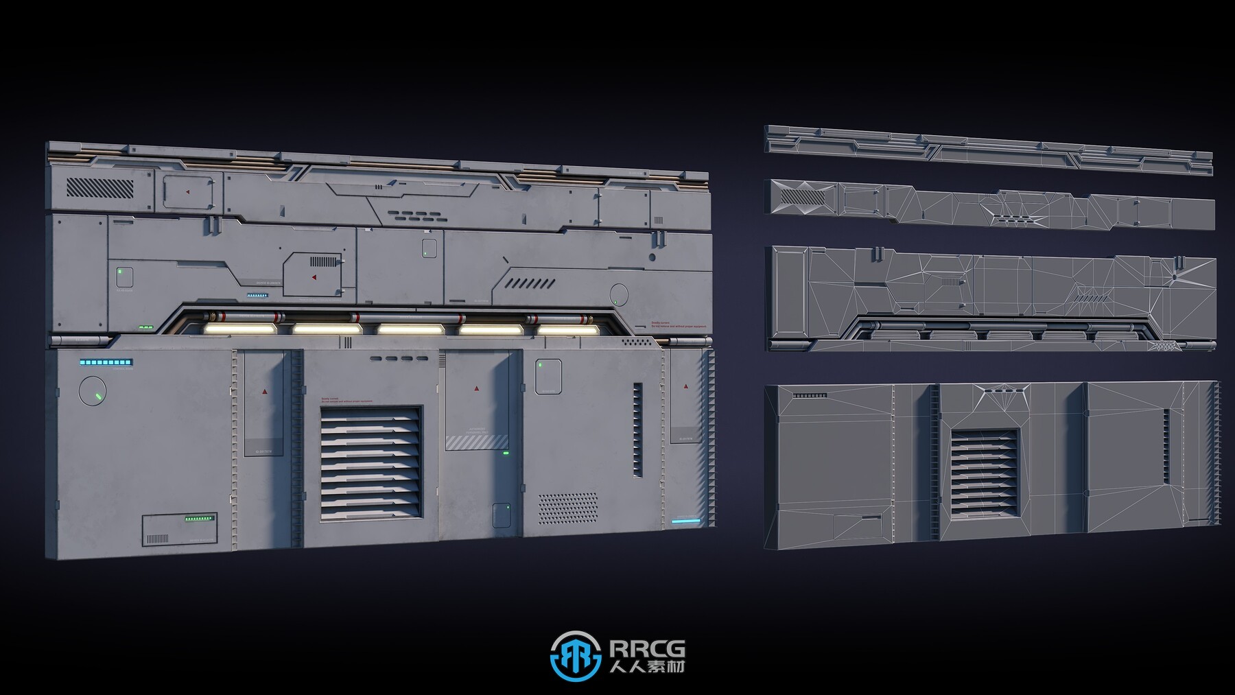 科幻建筑墙壁PBR面板3D模型