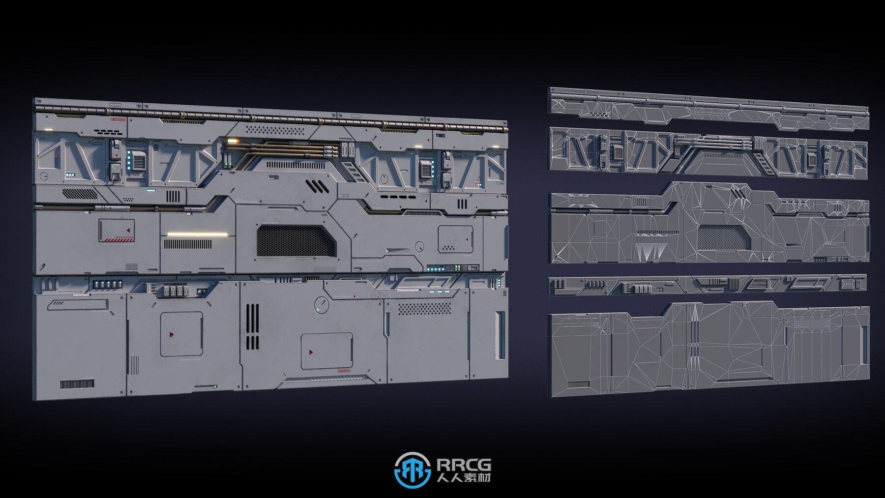 科幻建筑墙壁PBR面板3D模型