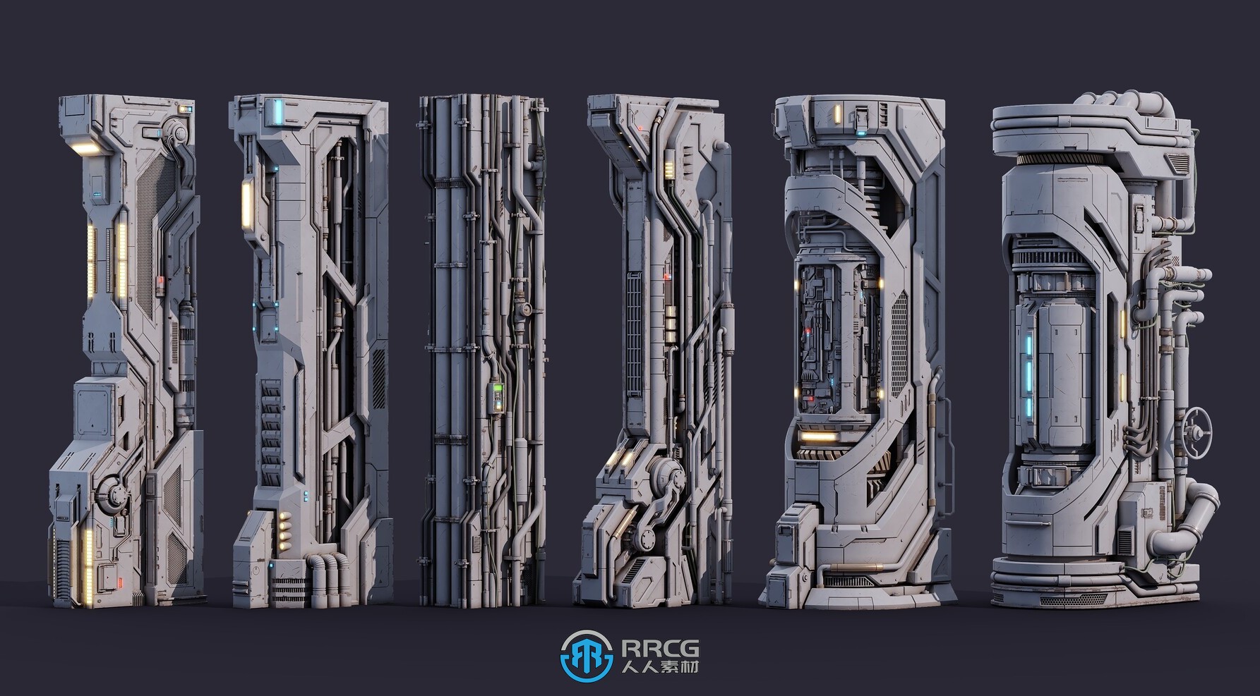 未来建筑科技飞船真实质感柱子3D模型