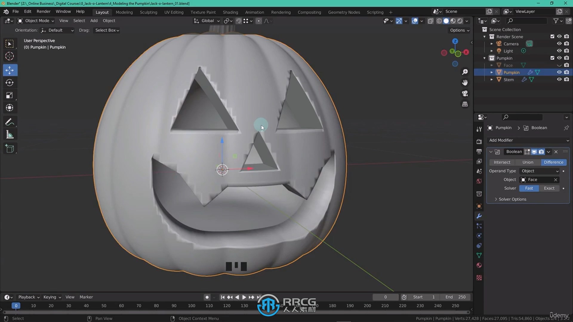 Blender恐怖万圣节南瓜灯实例制作视频教程