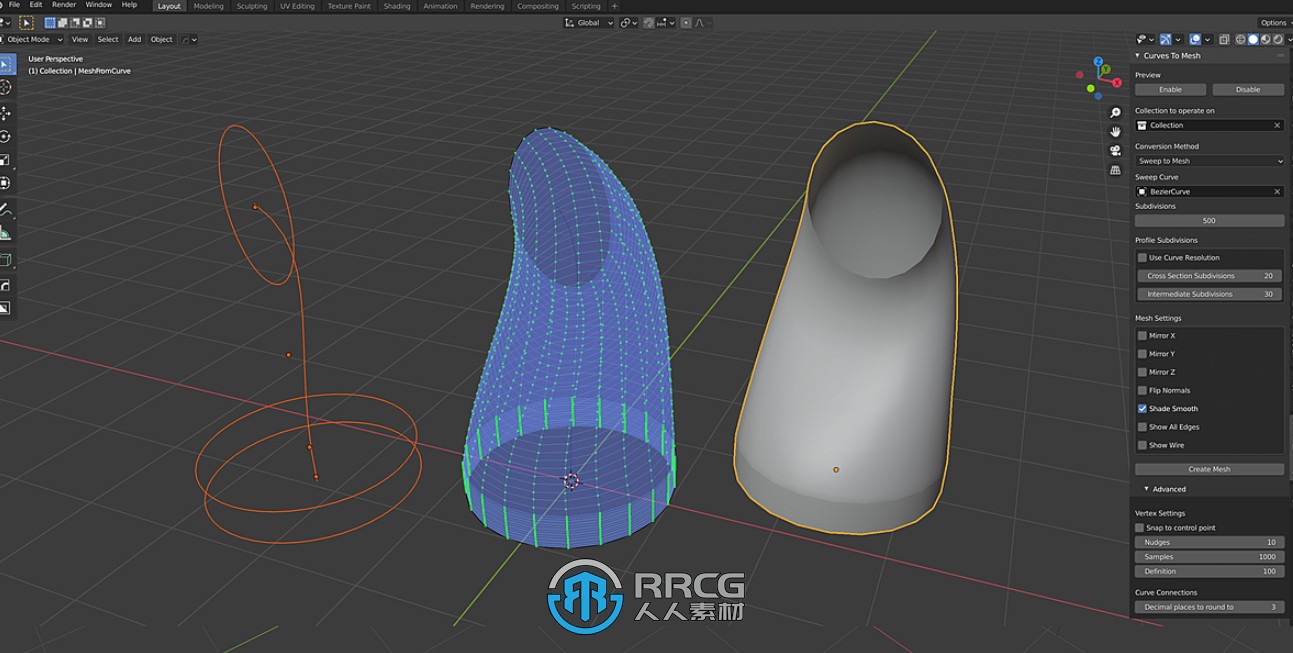 Curves to mesh贝塞尔曲线表面建模Blender插件V2.8.1版