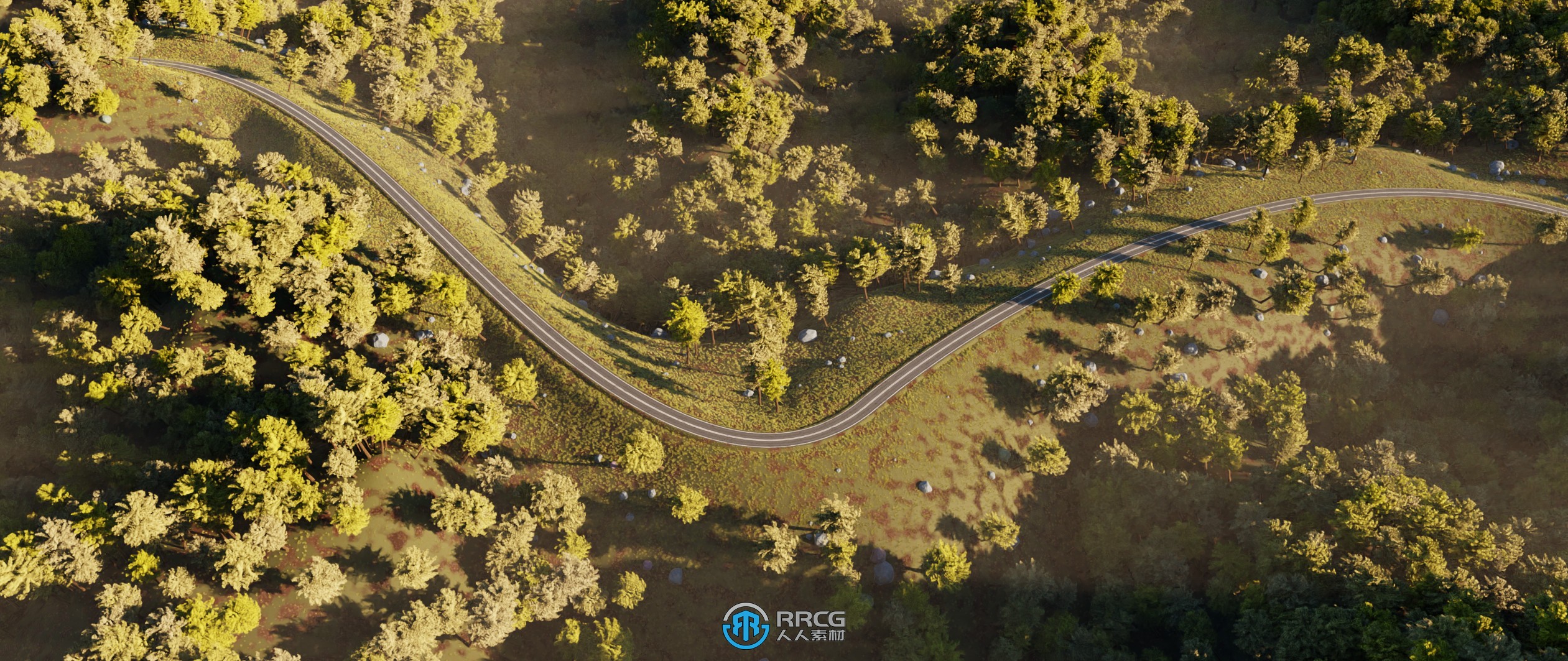 Highly Modular Forest Road Scene森林公路场景生成器Blender插件