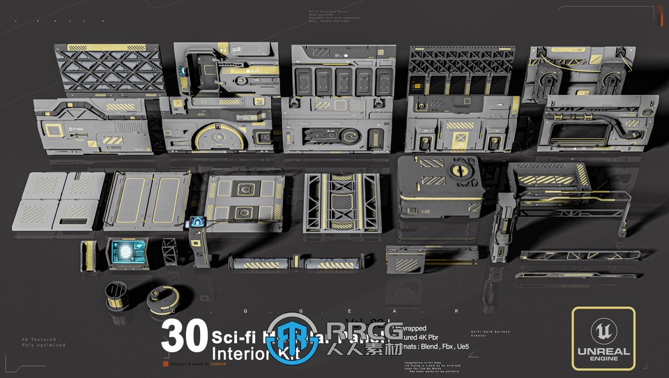 30组模块化逼真科幻赛博朋克建筑环境场景3D模型