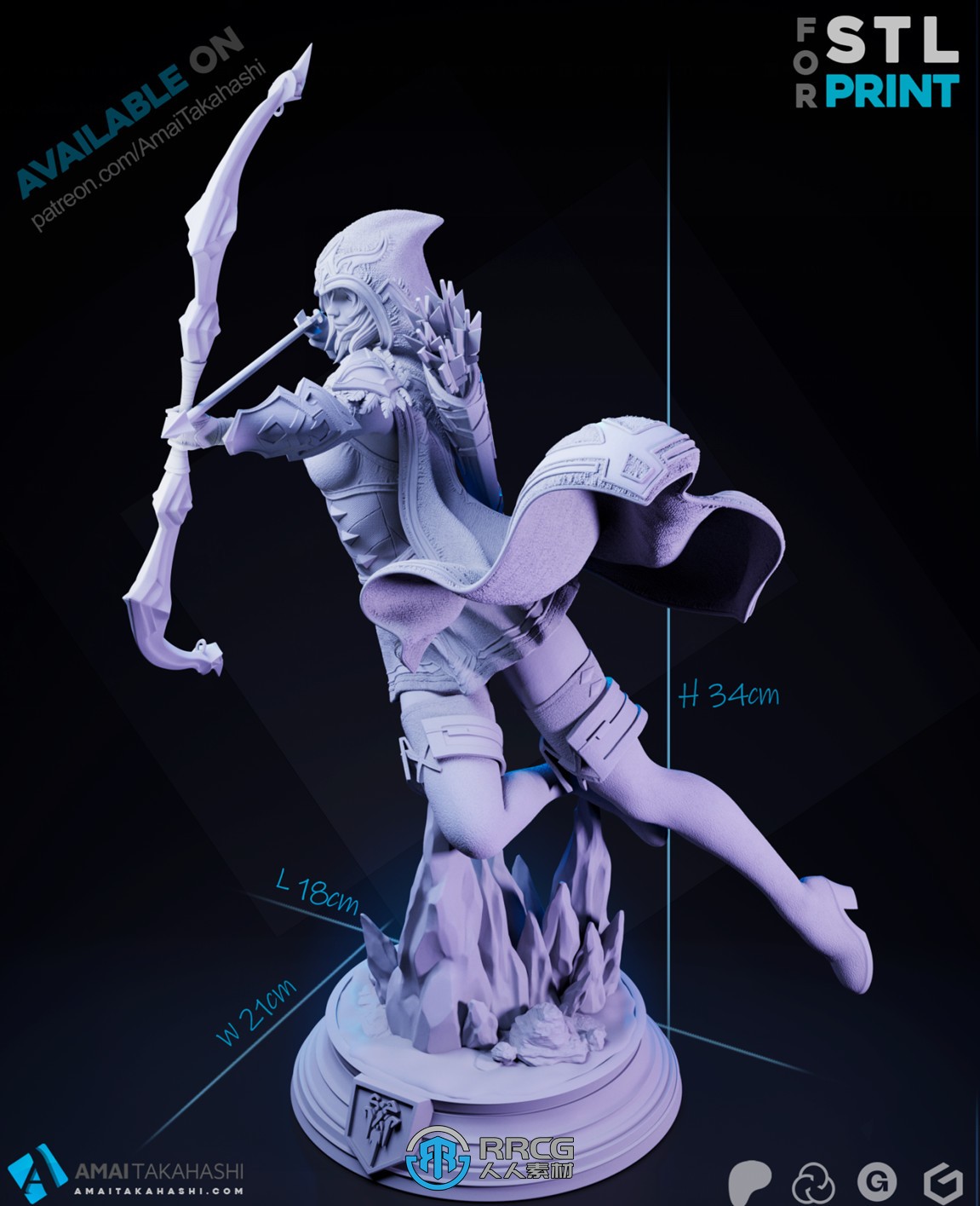 寒冰射手艾希Ashe《英雄联盟》游戏角色雕刻手办3D打印模型