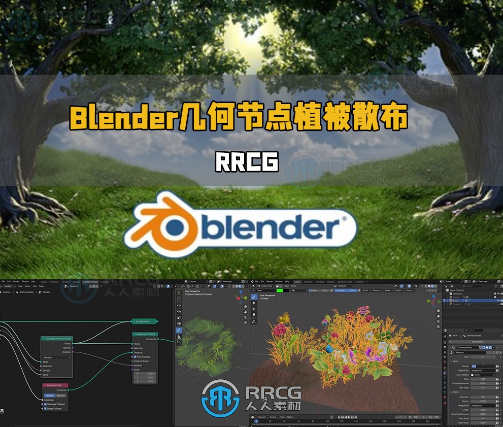 Blender几何节点植被散布技术视频教程