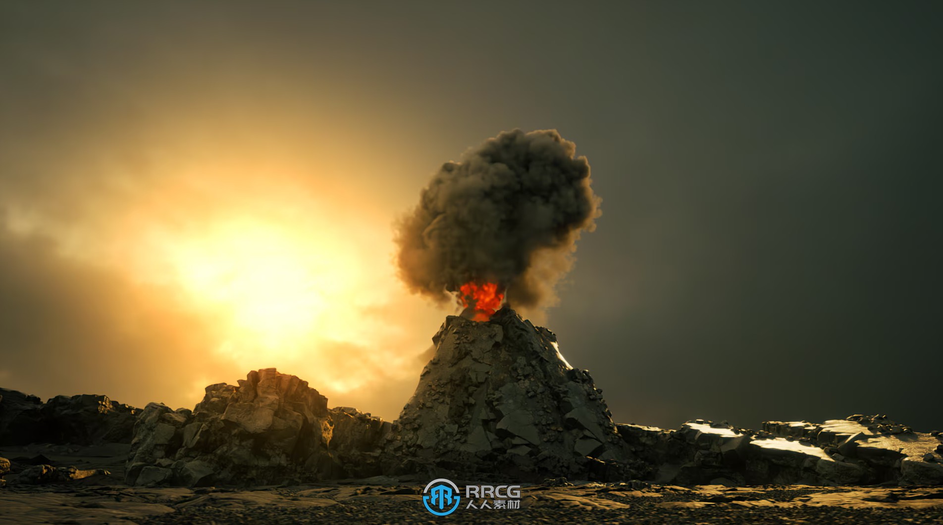 火山爆发火焰烟雾视觉特效UE游戏素材