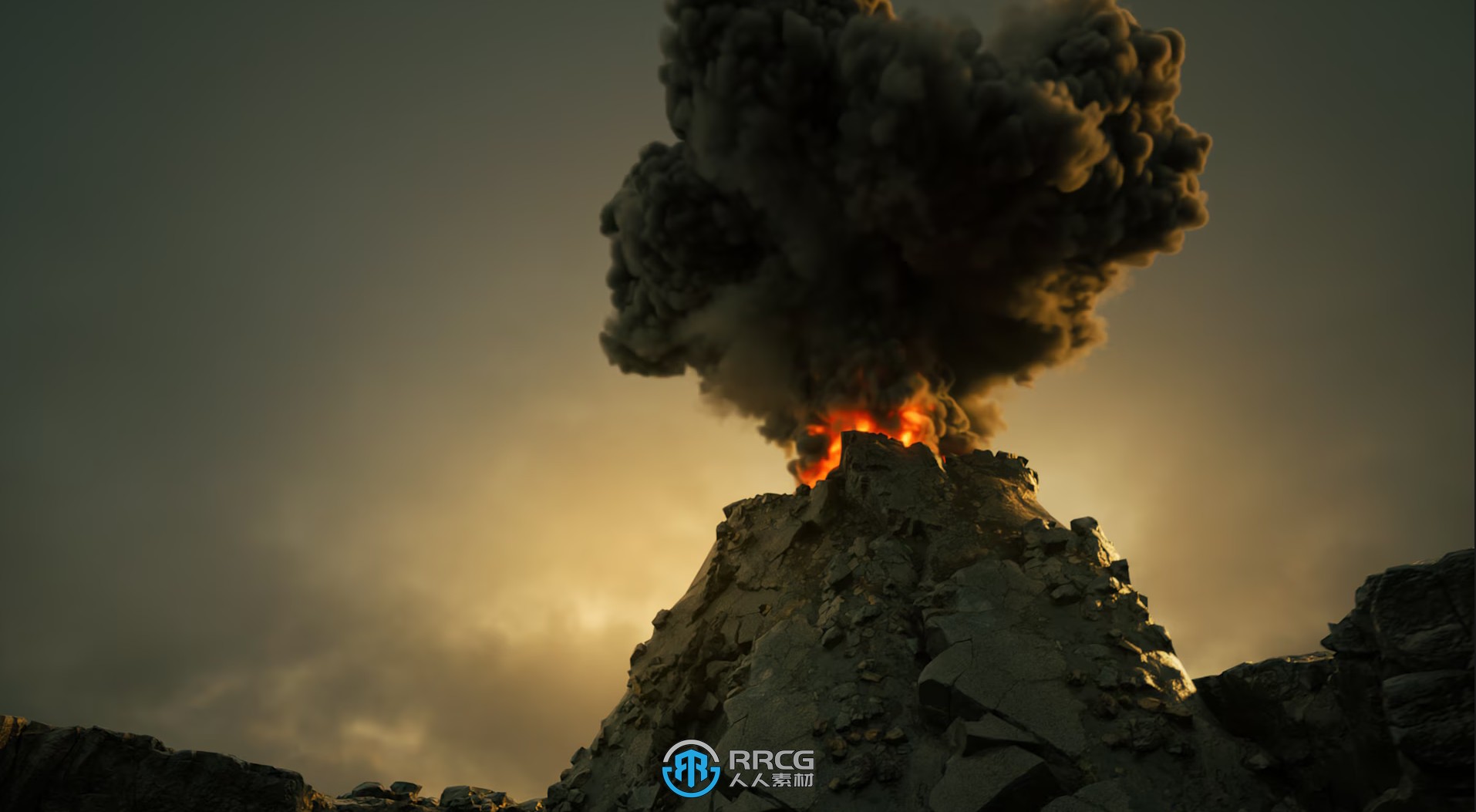 火山爆发火焰烟雾视觉特效UE游戏素材