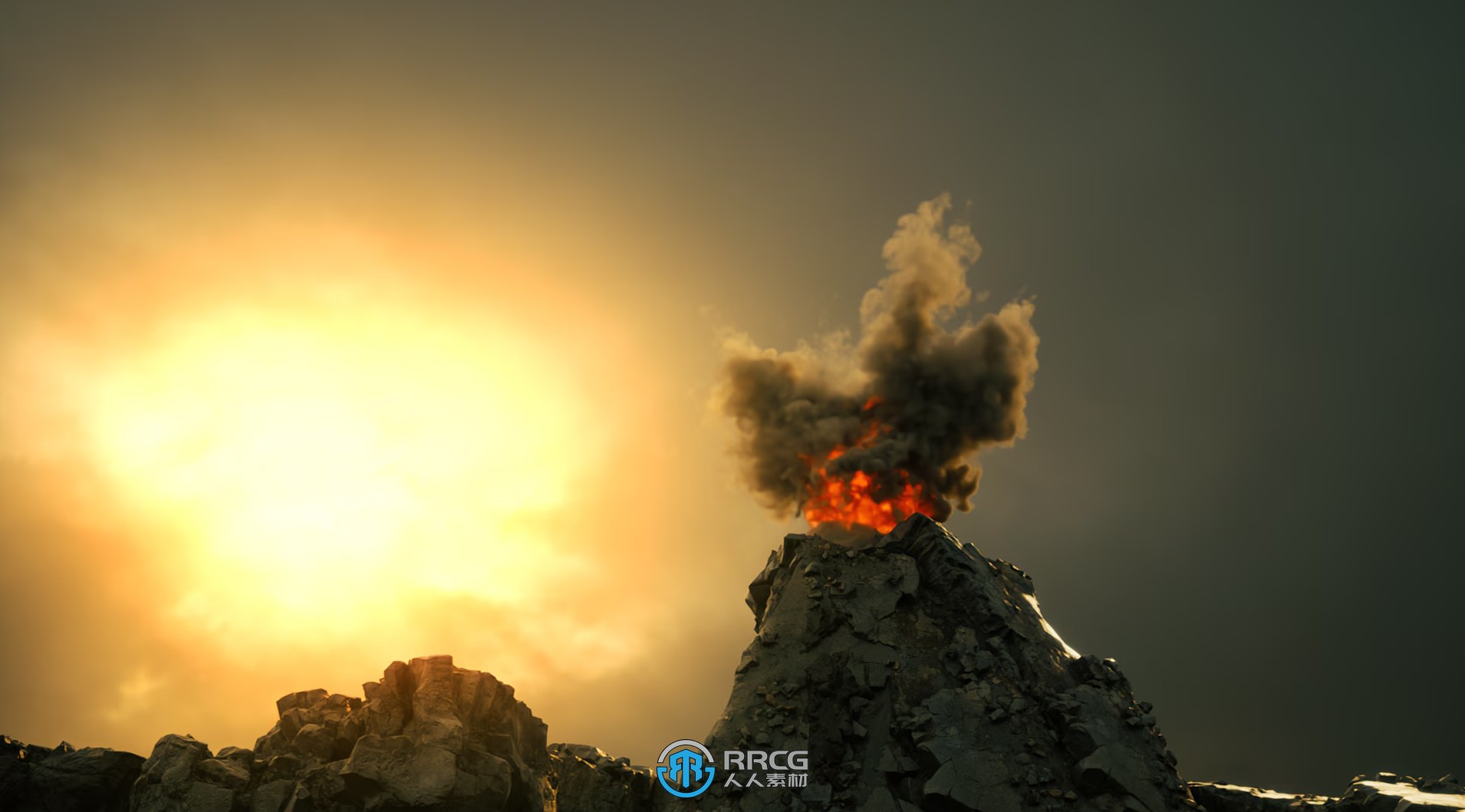 火山爆发火焰烟雾视觉特效UE游戏素材